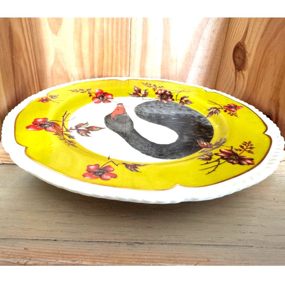 ANTHROPOLOGIE Black Swan Yellow Edge Salad/Dessert Plate SZ 9 1/4" Discontinued - Picture 5 of 8